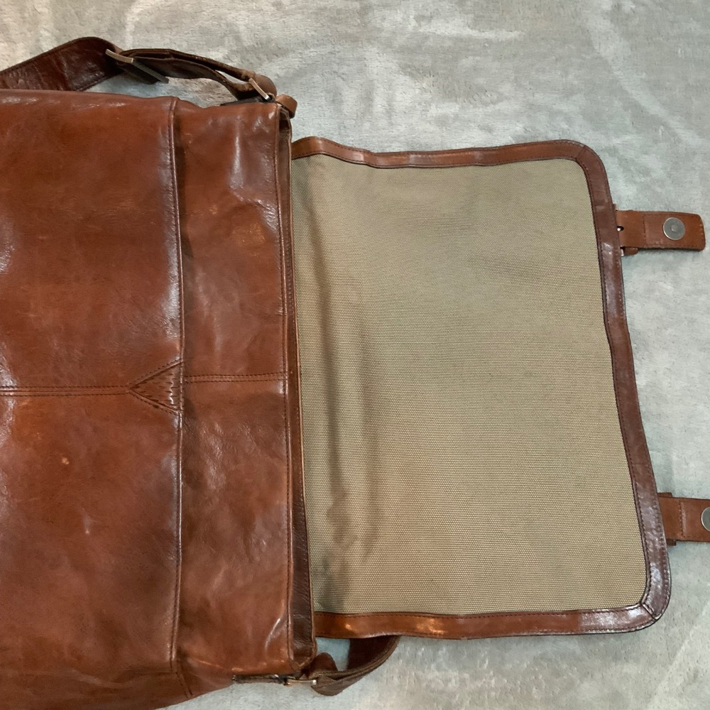 Johnston & Murphy Mens Brown Leather Messenger Bag Laptop Satchel Briefcase - Picture 7 of 11